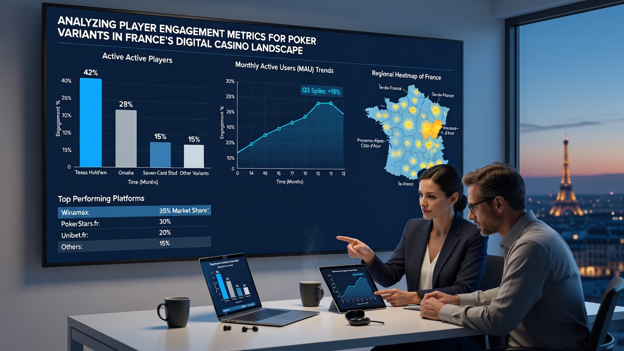 Chart comparing retention rates and session metrics for various poker games in France's digital casinos